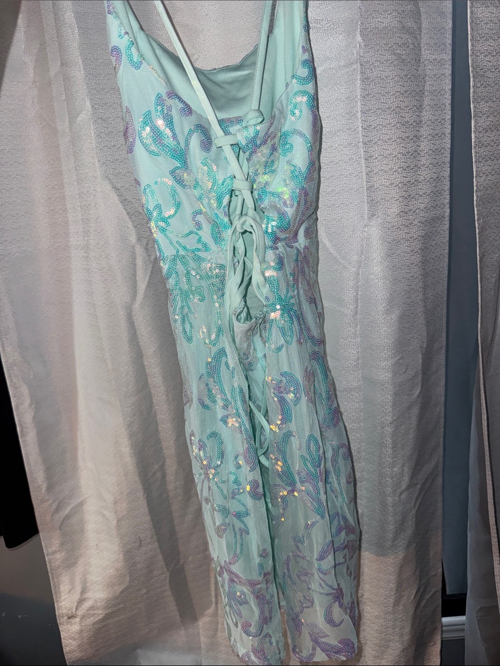 Mint Sequin Lace-Up Party Dress